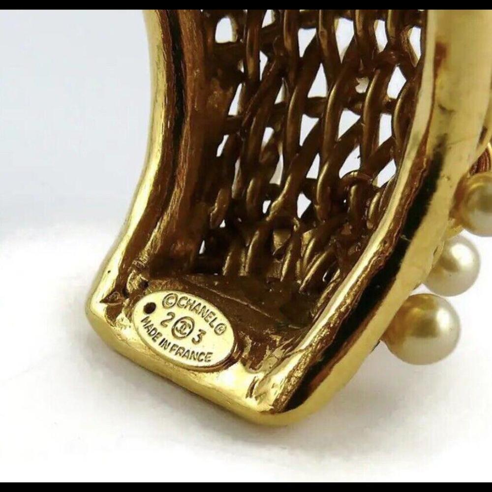 Chanel Vintage 1988 Gold Toned Braided Pearl Cuff Bracelet - Picture 6 of 6